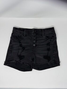Mudd Black Distressed High-Waist Button-Fly Denim Shorts